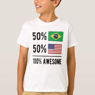 HalfBraziliaanse halve Amerikaanse vlag Brazilië V T-shirt
