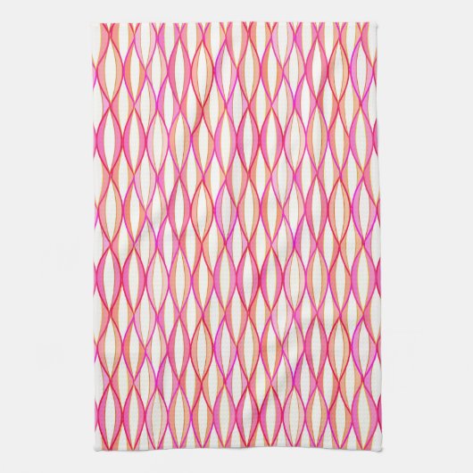 HalfCentraal lintafdruk - koraal en roze Theedoek (Verticaal)