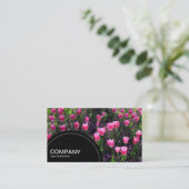 Halfcirkelpaneel (stippen) - Bed van roze Tulpen Visitekaartje (Staand voorkant)