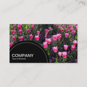 Halfcirkelpaneel (stippen) - Bed van roze Tulpen Visitekaartje