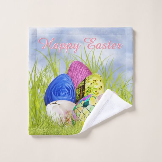 Halfdozige eitjes, platte fotografie bad handdoek (Wasdoekje)