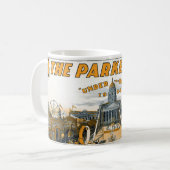 Halfeeuwfeest van Kansas. Staat huis grond. Koffiemok (Voorkant links)