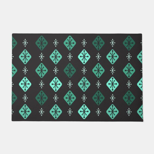 Halfeeuwse Starbursts Diamonds Black Turquoise Deurmat (Voorkant)