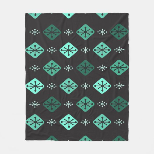 Halfeeuwse Starbursts Diamonds Black Turquoise Fleece Deken (Voorkant)