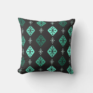 Halfeeuwse Starbursts Diamonds Black Turquoise Kussen