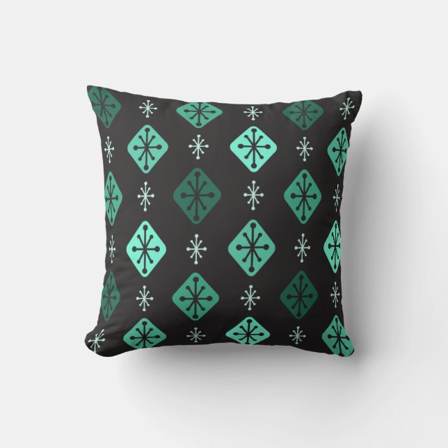 Halfeeuwse Starbursts Diamonds Black Turquoise Kussen (Voorkant)