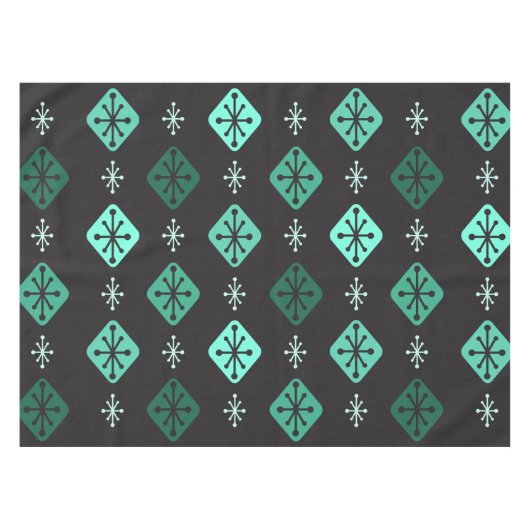 Halfeeuwse Starbursts Diamonds Black Turquoise Tafelkleed (Voorkant (Horizontaal))