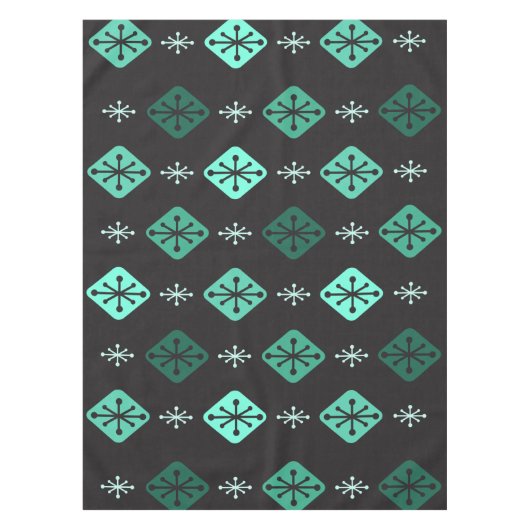 Halfeeuwse Starbursts Diamonds Black Turquoise Tafelkleed (Voorkant)