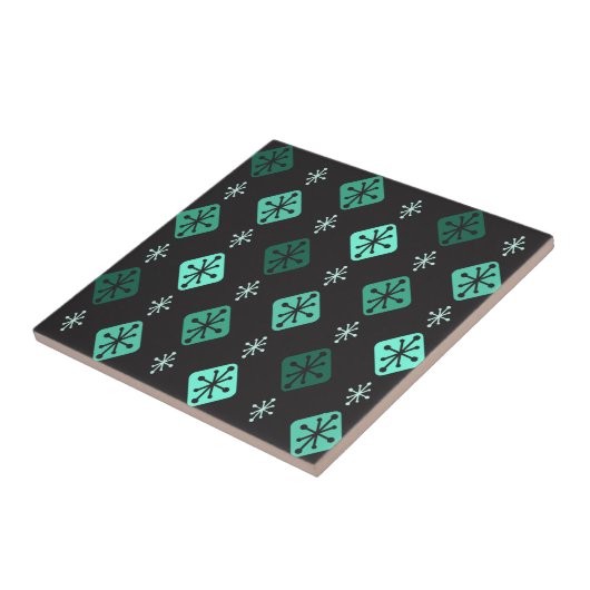 Halfeeuwse Starbursts Diamonds Black Turquoise Tegeltje (Zijkant)