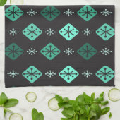 Halfeeuwse Starbursts Diamonds Black Turquoise Theedoek (Gevouwen)