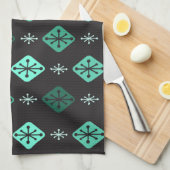 Halfeeuwse Starbursts Diamonds Black Turquoise Theedoek (Quarter Fold)