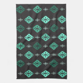 Halfeeuwse Starbursts Diamonds Black Turquoise Theedoek (Verticaal)