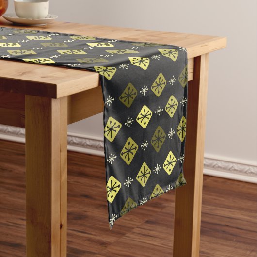 Halfeeuwse Starbursts Diamonds Black Yellow Korte Tafelloper (Voorbeeld)