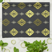 Halfeeuwse Starbursts Diamonds Black Yellow Theedoek (Gevouwen)