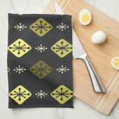 Halfeeuwse Starbursts Diamonds Black Yellow Theedoek (Quarter Fold)