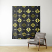 Halfeeuwse Starbursts Diamonds Black Yellow Wandkleed (In situ)