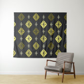 Halfeeuwse Starbursts Diamonds Black Yellow Wandkleed (In Situ (horizontaal))