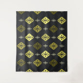 Halfeeuwse Starbursts Diamonds Black Yellow Wandkleed (Voorkant)