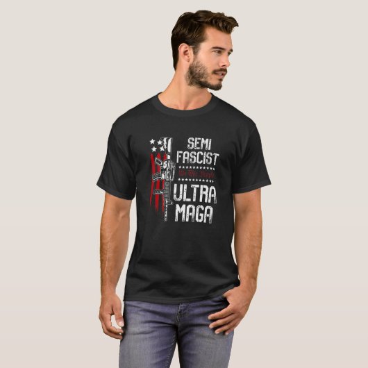 Halffascistisch Ultra Maga politiek Humor Biden Qu T-shirt (Voorkant volledig)