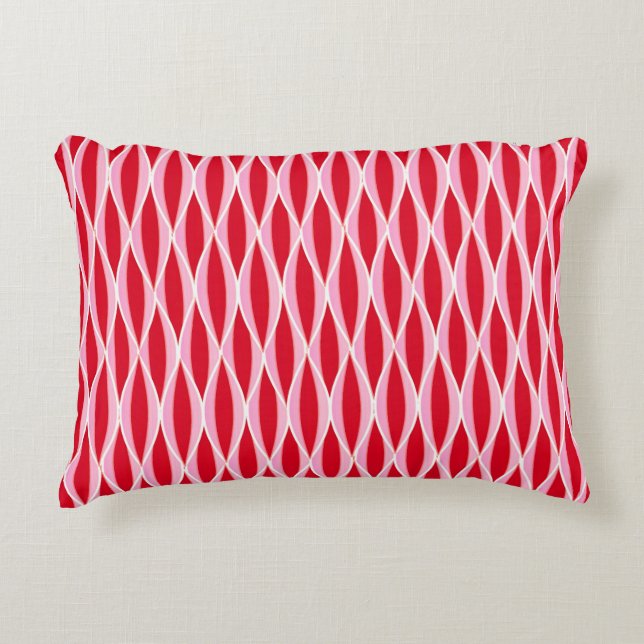 Halffijn lintafdruk, diep koraal rood en roze accent kussen (Voorkant)