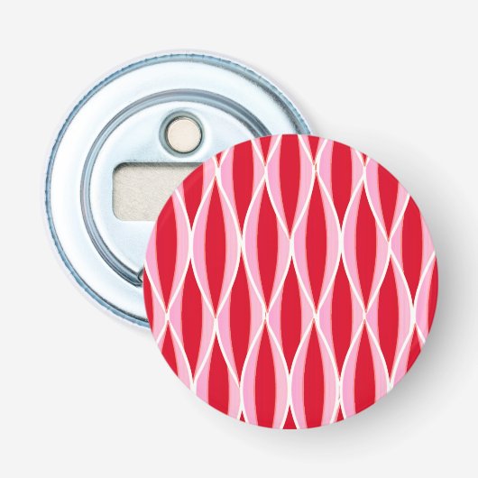 Halffijn lintafdruk, diep koraal rood en roze button flesopener (Voorkant)