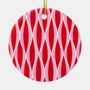 Halffijn lintafdruk, diep koraal rood en roze keramisch ornament