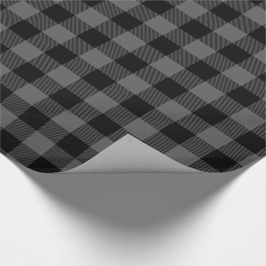Halfglanzend zwart en grijs Buffalo Plaid Cadeaupapier (Hoek)