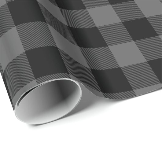 Halfglanzend zwart en grijs Buffalo Plaid Cadeaupapier (Rol Hoek)