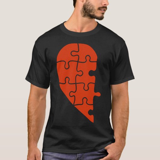 Halfharige puzzelparen Valentijnse T-shirt (Voorkant)