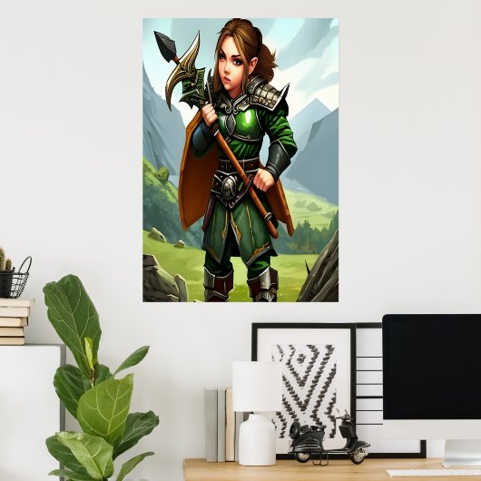 Halfhoge vrouw krijger | AI Art Poster (Thuiskantoor)