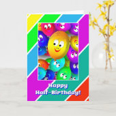 Halfjaarlijkse Happy Fase Balloons Kaart (Gele Bloem)