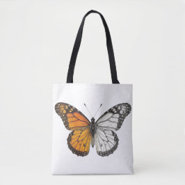 Halfkleurige monarchvlinderkunst tote bag