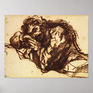 Halflengteportret van een man dat over buigt poster