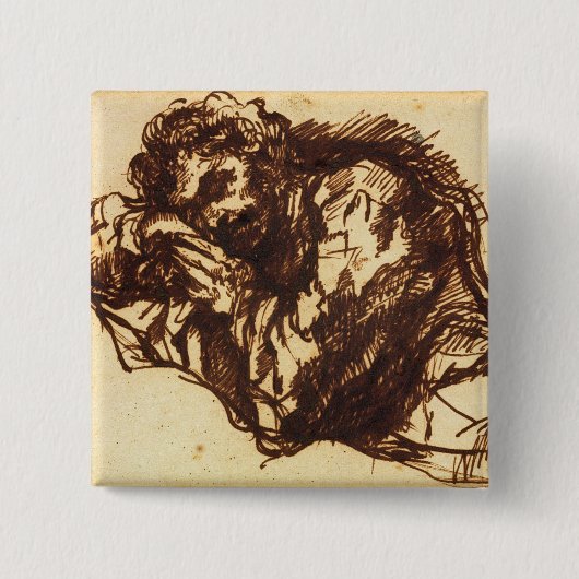 Halflengteportret van een man dat over buigt vierkante button 5,1 cm (Voorkant)