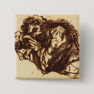 Halflengteportret van een man dat over buigt vierkante button 5,1 cm