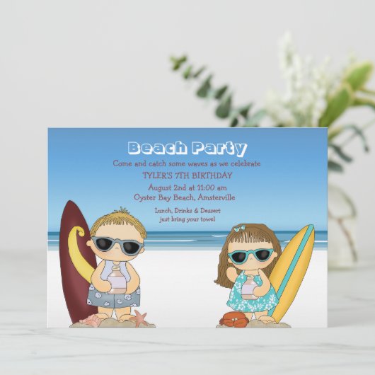 Halfpuntige uitnodiging voor surfers (Staand voorkant)