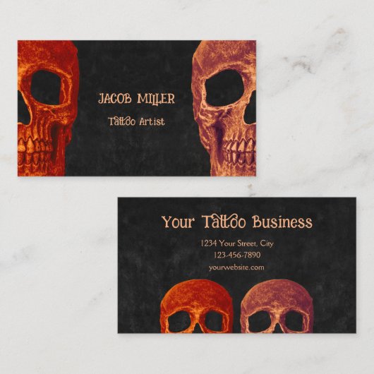 Halfschedelgothisch Oranje Tattoo van zwarte textu Visitekaartje (Voorkant / Achterkant)