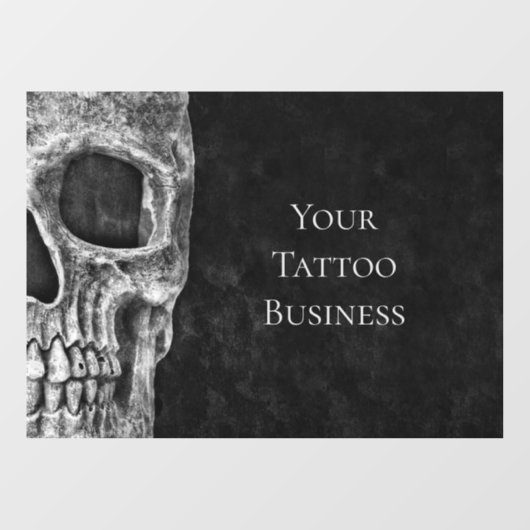 Halfschedelhoofd Gothic Black en White Tattoo Shop Raamsticker (Vel)