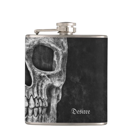 Halfschedelhoofd Gothic Cool Black and White Grung Heupfles (Voorkant)
