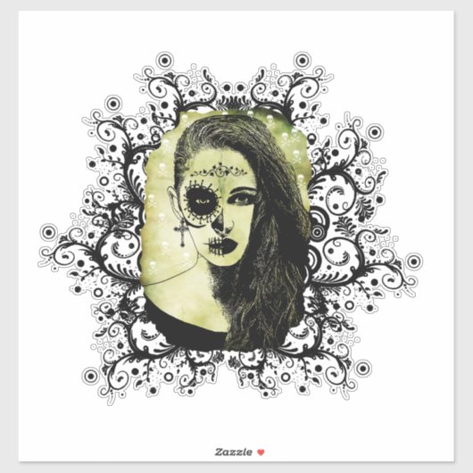 Halfschedelmeisje: feestdag van de dode gothic sin sticker (Vel)