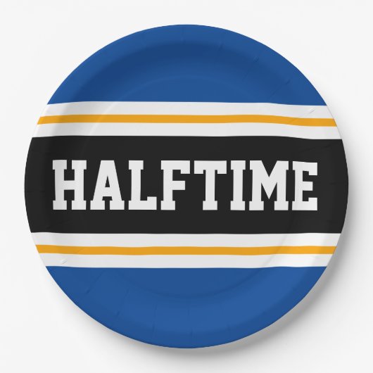 HALFTIME Blauw Zwart Wit Geel Party Stripes Papieren Bordje (Voorkant)