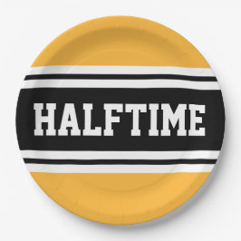 HALFTIME Bold Geel Zwart Wit Racing Stripes Papieren Bordje