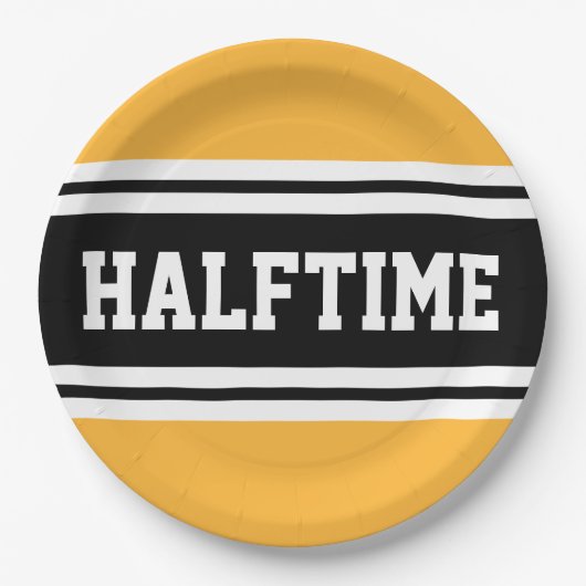 HALFTIME Bold Geel Zwart Wit Racing Stripes Papieren Bordje (Voorkant)