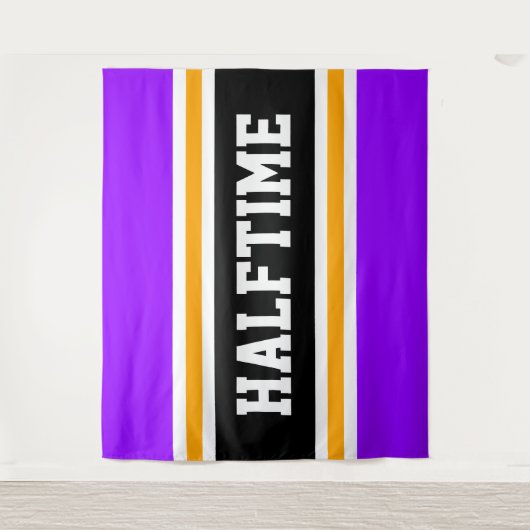 HALFTIME Bold Heldere Paarse Zwarte Gele Strepen Wandkleed (Voorkant)