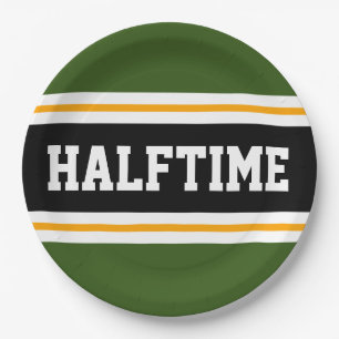 HALFTIME Forest Groen Zwart Wit Gele Strepen Papieren Bordje