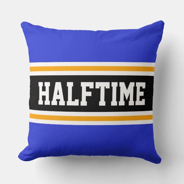 HALFTIME Fun Navy Blauw Geel Zwart Sportieve Strep Kussen (Voorkant)