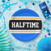 HALFTIME Helder Blauw Zwart Wit Gele Strepen Papieren Bordje (Feest)