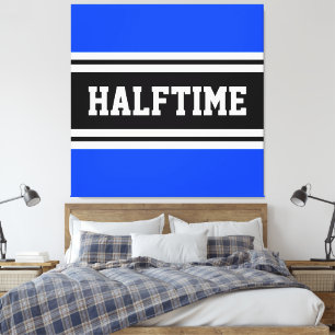 HALFTIME Helder Blauw Zwart Wit Racing Stripes Canvas Afdruk