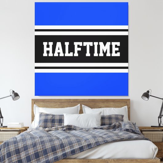 HALFTIME Helder Blauw Zwart Wit Racing Stripes Canvas Afdruk (Insitu (Slaapkamer))