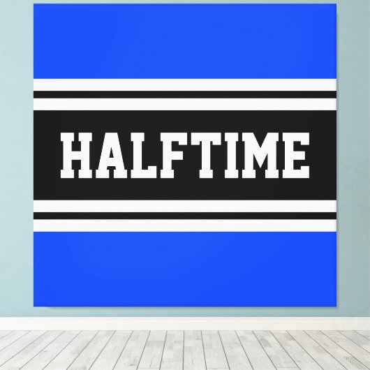 HALFTIME Helder Blauw Zwart Wit Racing Stripes Canvas Afdruk (Insitu (Houten vloer))